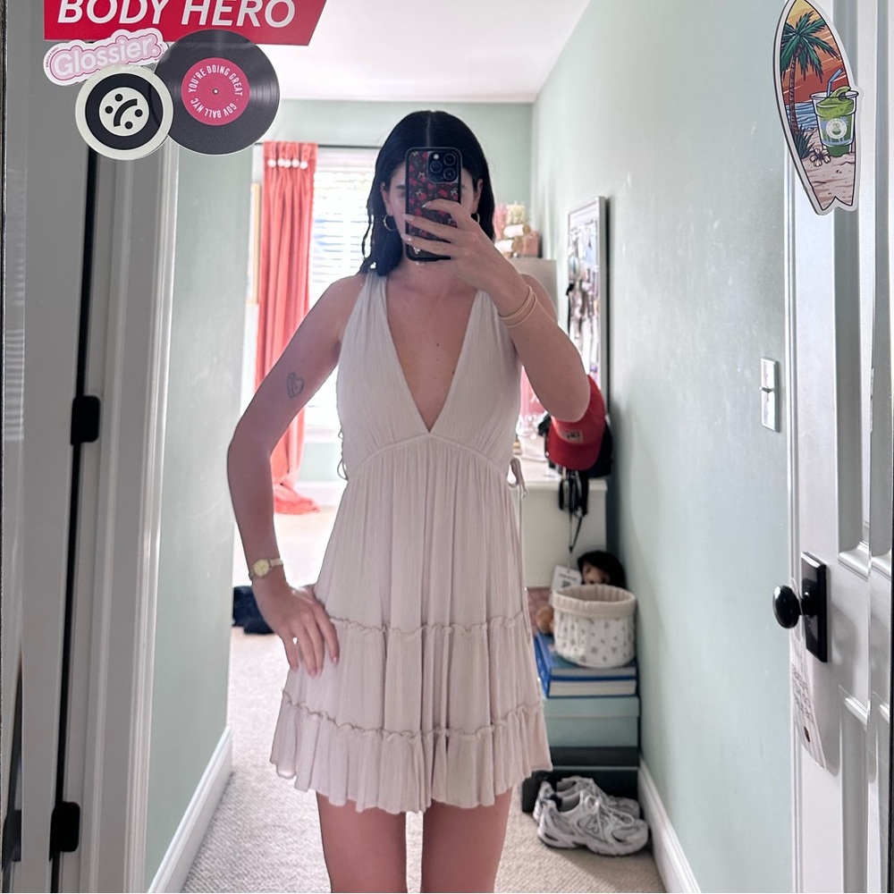 Light Pink V-Neck Mini Dress